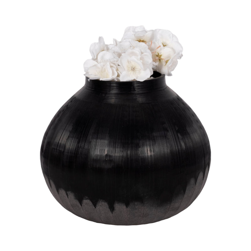 9 Etched Lines Rough Cut Bottom Vase, Black