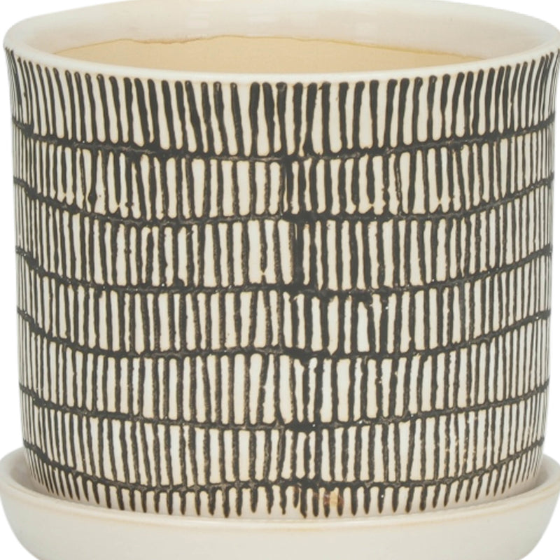 S/2 CERAMIC 6/8 PLANTER W/ SAUCER, BEIGE