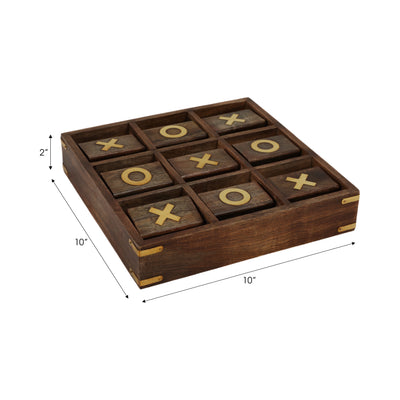 WOOD, 10X10 REVOLVING TIC TAC TOE, BROWN