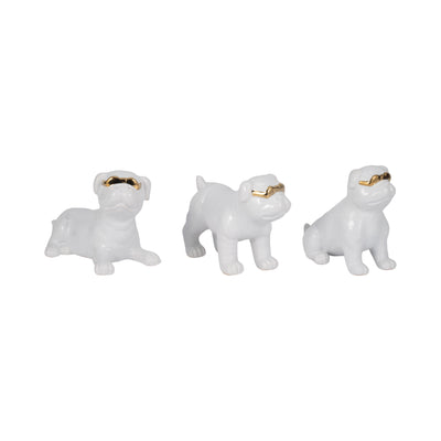 S/3 7 Pugs With Sunglasses, White