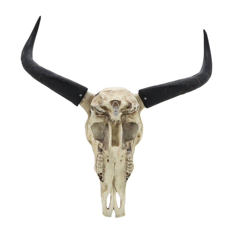 RESIN, 28 BULL SKULL WALL ACCENT, IVORY/BLACK KD