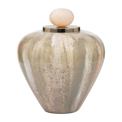 GLASS, 10 TEMPLE VASE W/ RESIN TOPPER, BLUSH/GREE