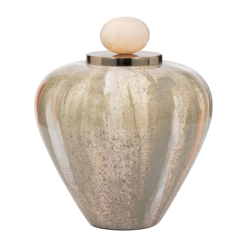 GLASS, 10 TEMPLE VASE W/ RESIN TOPPER, BLUSH/GREE