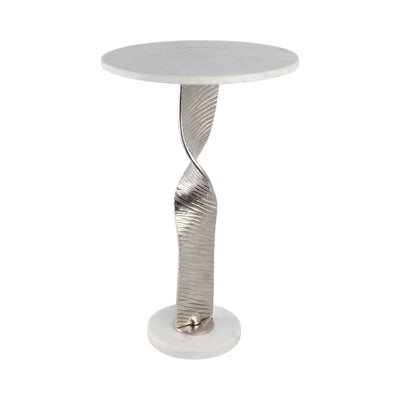 Metal,24twisted Base Accent Table,white/silver Kd