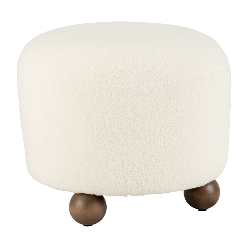 Round Ottoman W/ Ball Feet, Beige