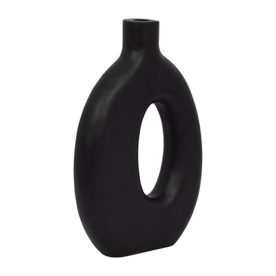 Wood, 14H Cut-Out Vase, Black