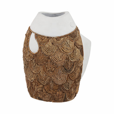 16 Woven Scale Terracotta Fsh Vase, Ivory/natural