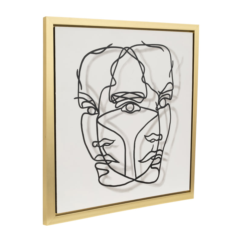 47X47,GOLD FRAME HAND PAINTED FACE ILLUSION,WHT/BL