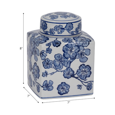 8 Cherry Blossom Chinoiserie Jar, Blue/white