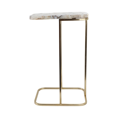 24x15 Agate Top C-table, White/gold