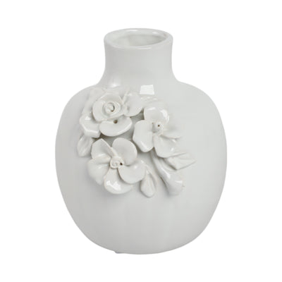 6x5 Rose Applique Bud Vase, Cream