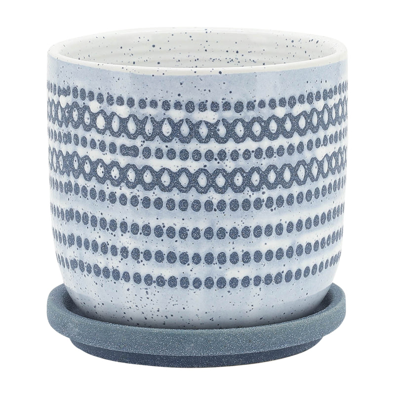 CERAMIC 5 PLANTER W/ SAUCER, BLUE