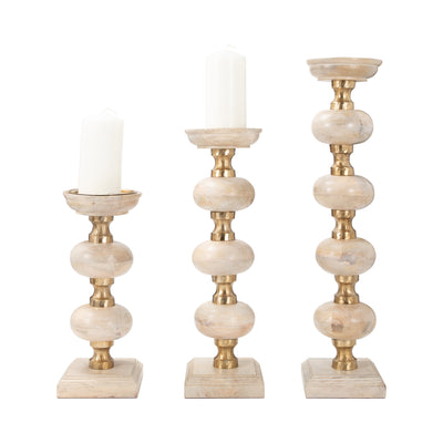 S/3 14/19/23 Sumpter Natural Wood Candle Sticks