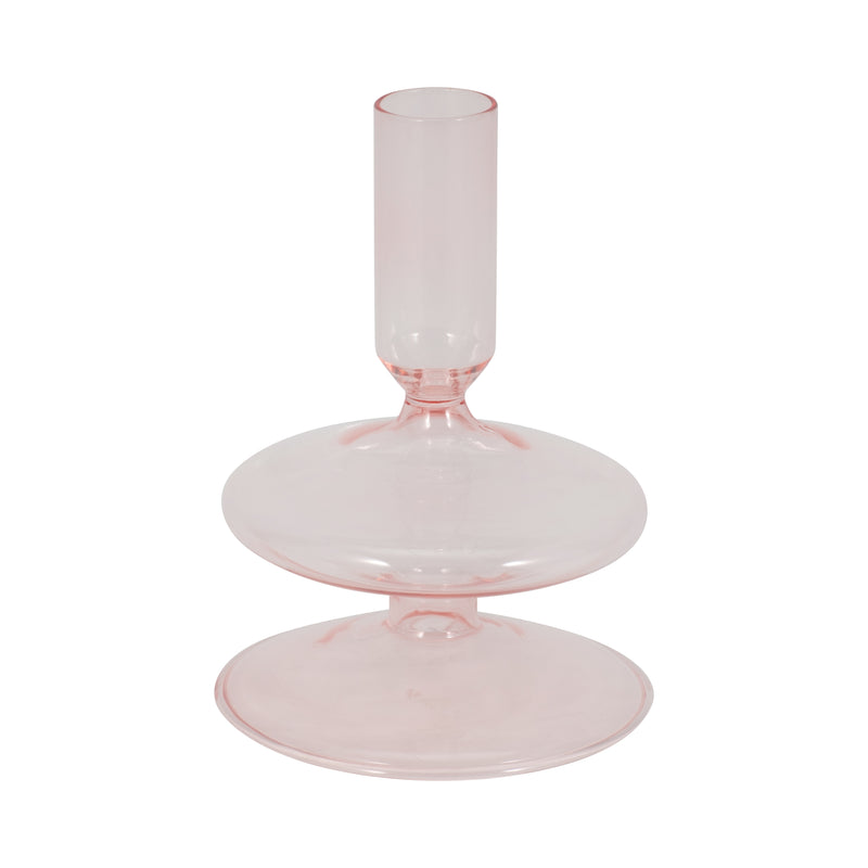 5 Vintage Glass Taper Candle Holder, Pink