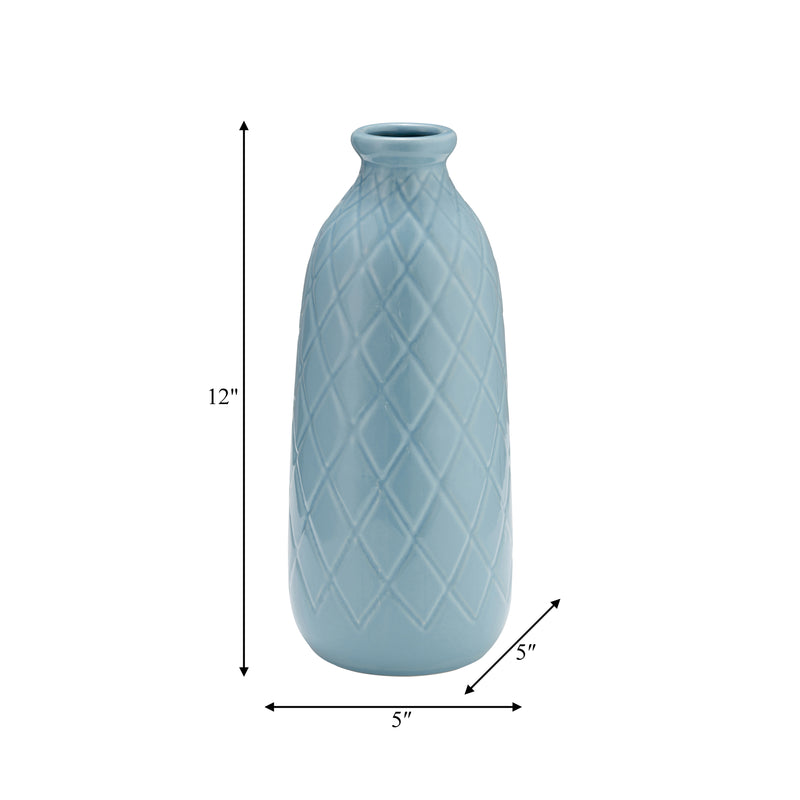 CER, 12 PLAID TEXTURED VASE, CAMEO BLUE