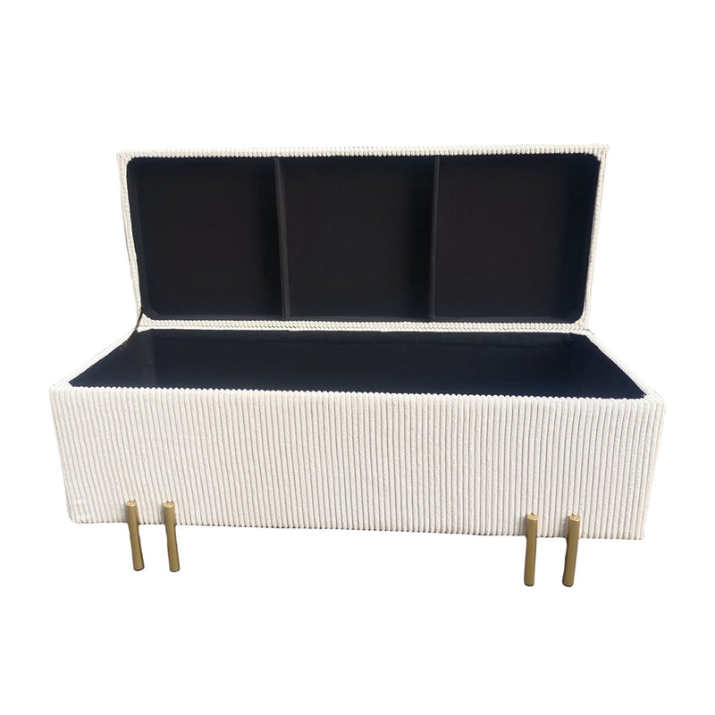 44 Pleated Bench W/ Legs, Cream