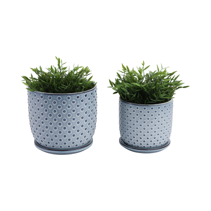 Cer, S/2 6/8 Dotted Planter W/ Saucer,  Blue