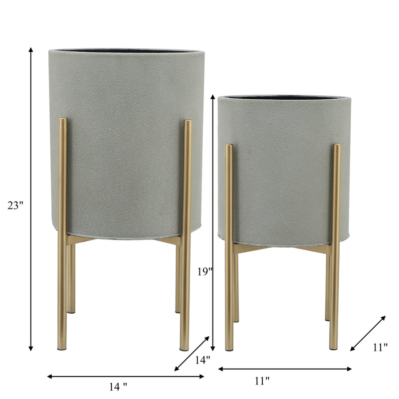 S/2 PLANTER ON METAL STAND, PUTTY/GLD