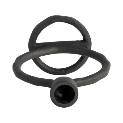 METAL, 6 ROUND RING TAPER CANDLEHOLDER, BLACK