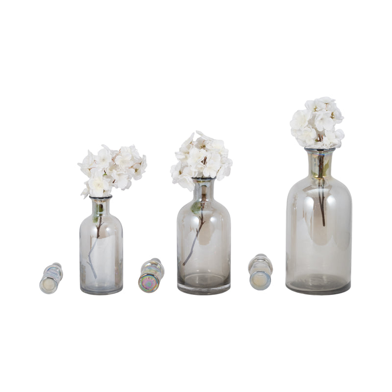 S/3 13/14/16 Callum Gray Glass Bottles, Gray