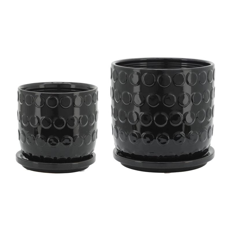 S/2 5/6 BUBBLE PLANTER W. SAUCER, BLACK