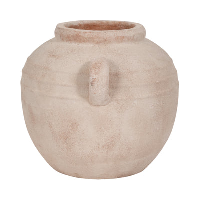 15 Round Weathered Terracotta Vase, White/natural