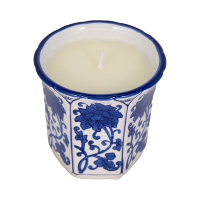 4, 6oz Fluted Chinoiserie Candle , Blue/white