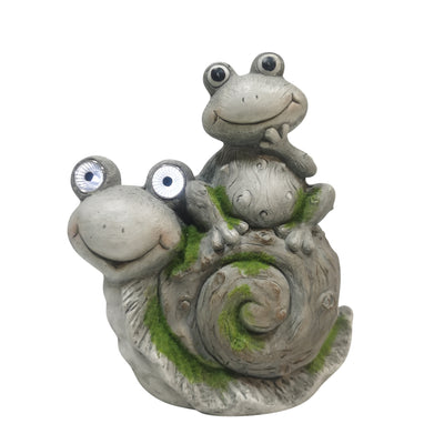 14 Frog Sitting On Snail With Solar Eyes, Grey