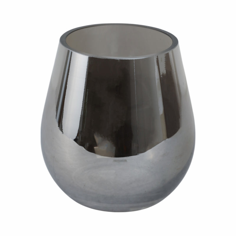 GLASS 6H METALLIC VASE, SILVER