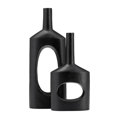 METAL,16H,TALL MODERN OPEN CUT OUT VASE,BLACK