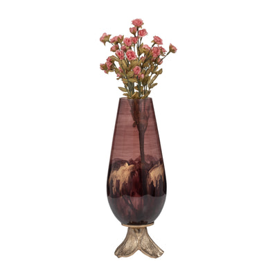 GLASS, 15 VASE W/ LEAF BASE, BRONZE