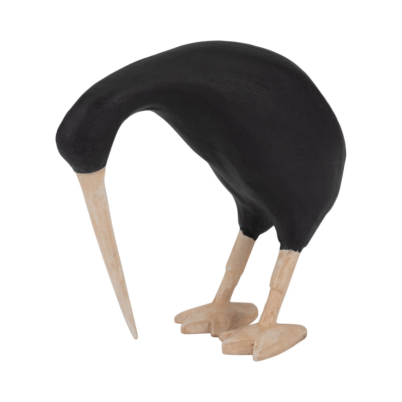 Wood, 7 Kiwi Bird W/ Natural Legs, Black