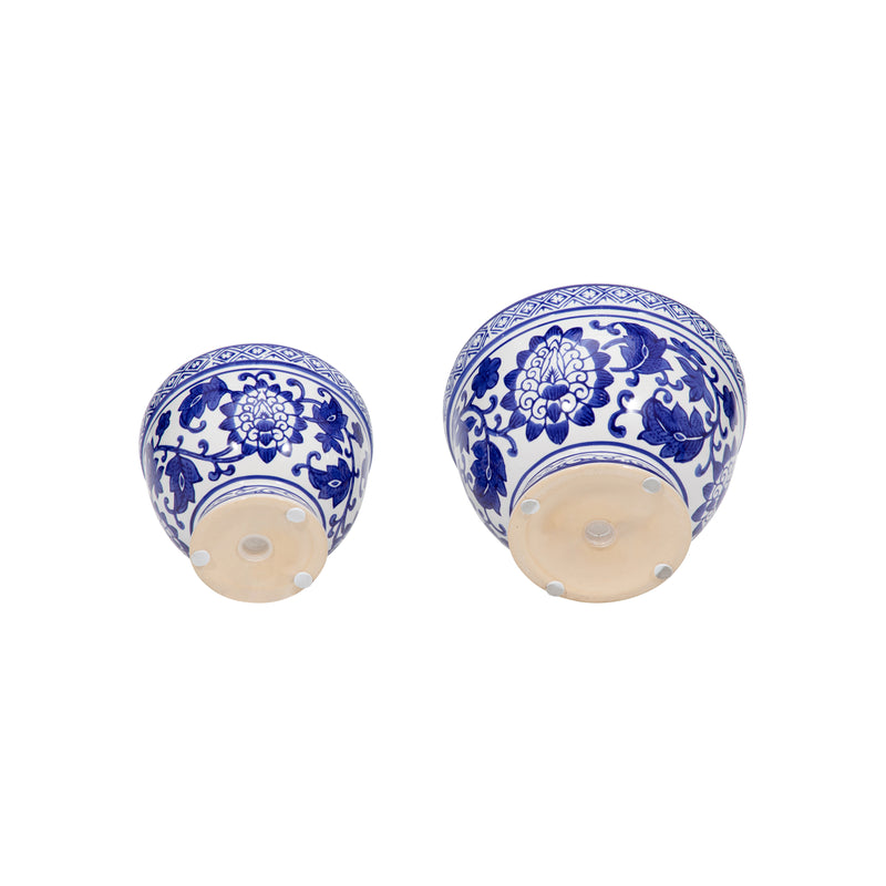 Cer, S/2 5/7 Bowl Chinoiserie Planters, Blue/wht