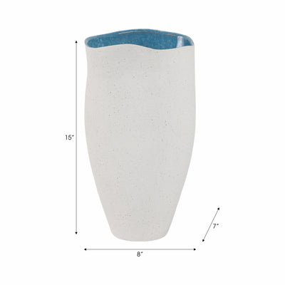 15x8 Textured Organic Vase Reactive Inside, White