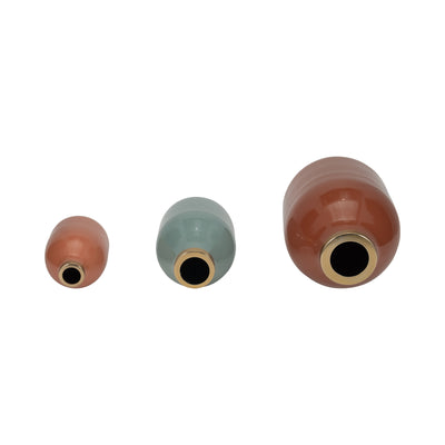 S/3 7/9/12 Jefford Metal Bottle Vases, Terracotta