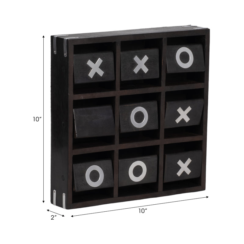 WOOD, 10X10 REVOLVING TIC TAC TOE, BLACK