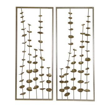 S/2 32 Small Blooms Metal Wall Panels, Gold