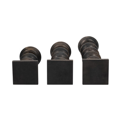 S/3 14/19/23 Sumpter Black Wood Candle Sticks