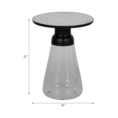 21 Glass Accent Table Marble Top, White/clear