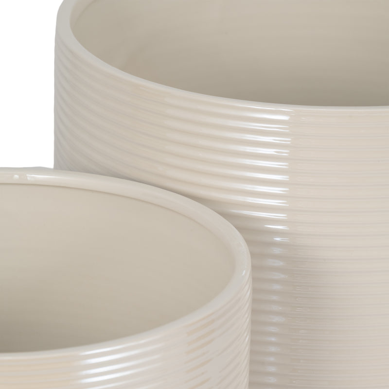 S/2 10/12 Iridescent Ribbed Planters, Ivory