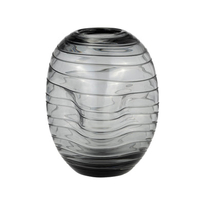 GLASS, 8H PINCHED VASE, SMOKE