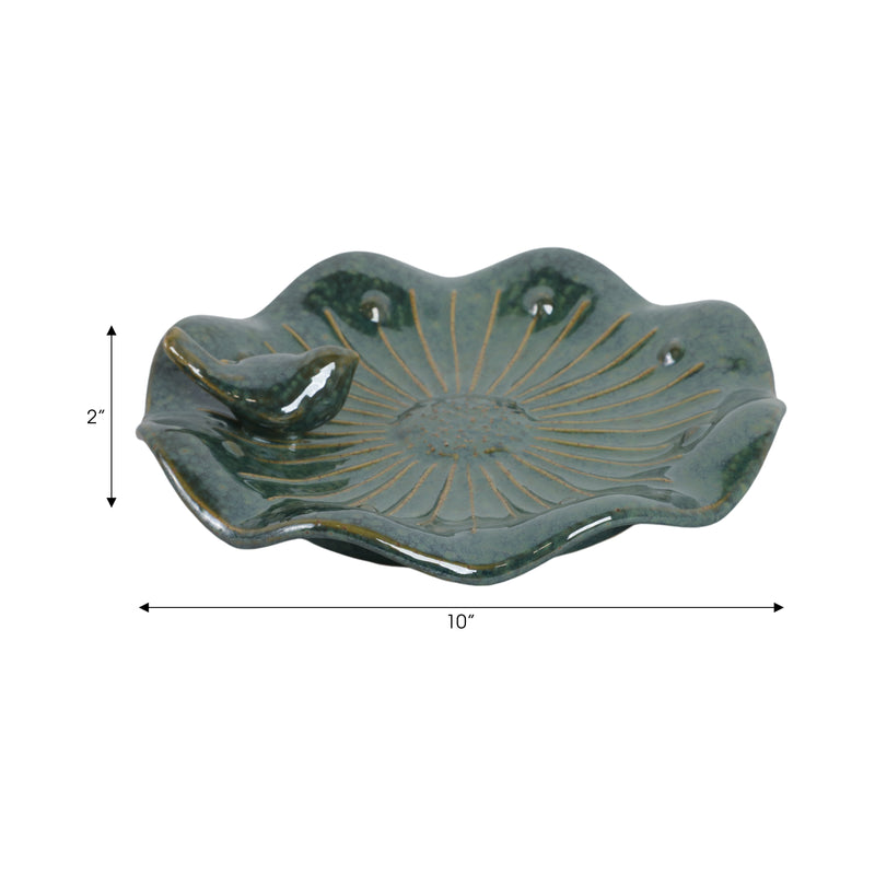 10x2 Flower Birdbath With Perched Bird, Green