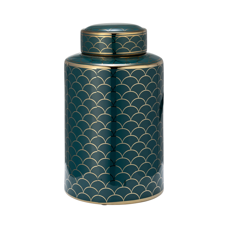 CER, 12 CRACKLE JAR W/ LID, GOLD