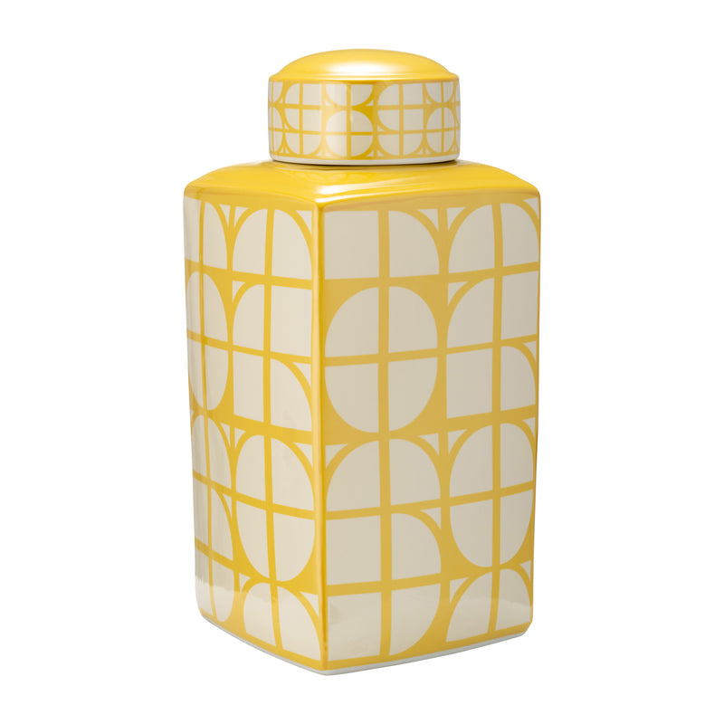 CER, 18H SQUARE JAR W/ LID, YELLOW/COTTON