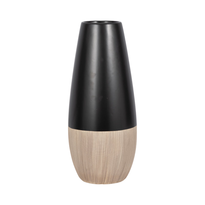 CER, 17H 2-TONE VASE, CREME/BLACK