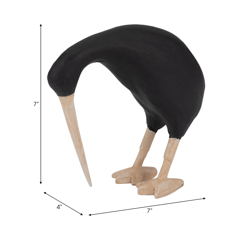 Wood, 7 Kiwi Bird W/ Natural Legs, Black