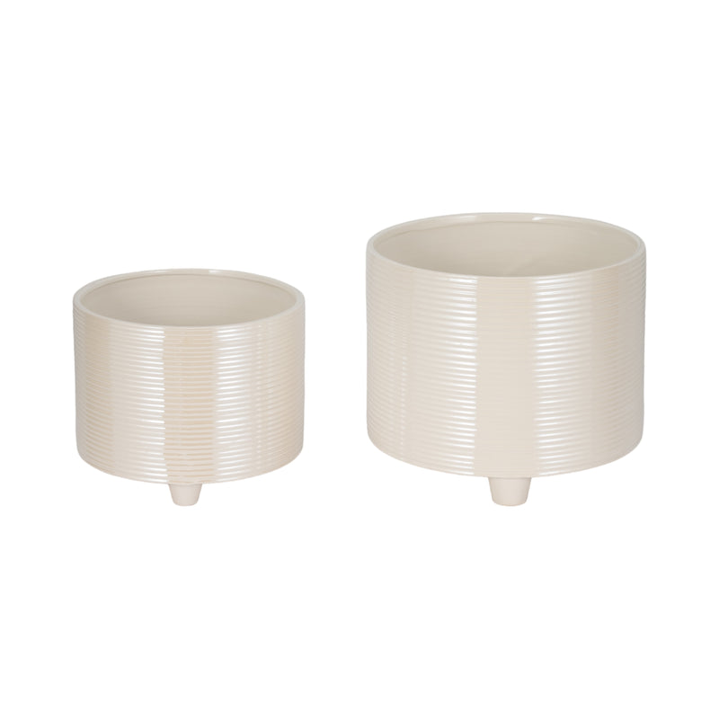 S/2 10/12 Iridescent Ribbed Planters, Ivory