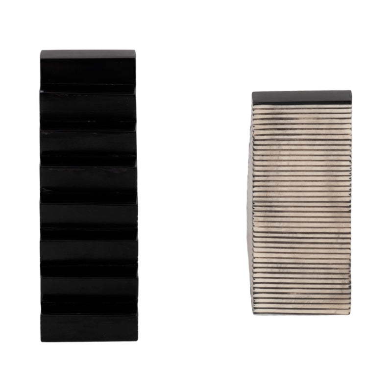 S/2 6 Striped Steps Bookends, Black/white