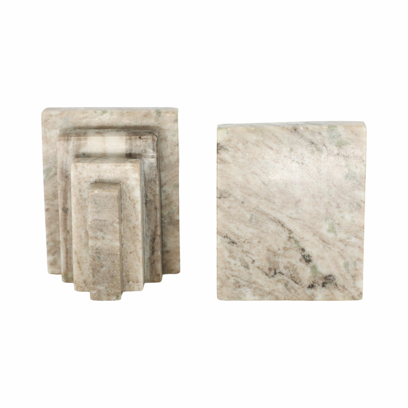 S/2 5 Onyx Marble Block Bookends, Tan