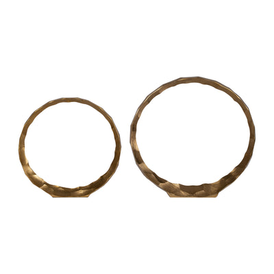 METAL, S/2, 14/17 HAMMERED DECORATIVE RINGS, GOLD